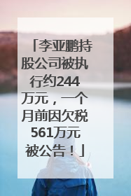 李亚鹏持股公司被执行约244万元，一个月前因欠税561万元被公告！